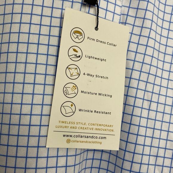 Collars & Co Polo Shirt Mens L Blue Check Golf Preppy Stretch Dress Collar NWT - Picture 6 of 9